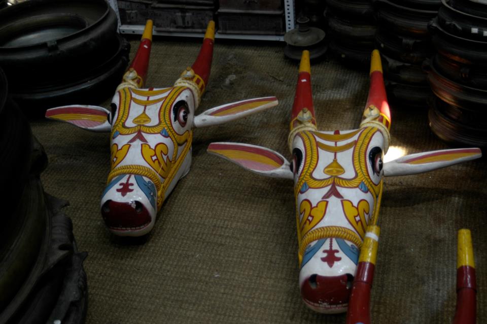 two painted festival cow heads
